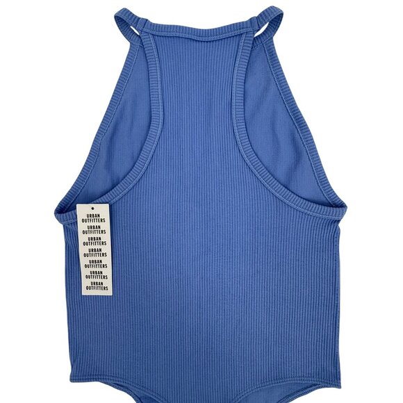 NWT UO Blue Ribbed Bodysuit XS/S High Neck V-Slit Thong • Modern Minimalist Y2K - Picture 15 of 16